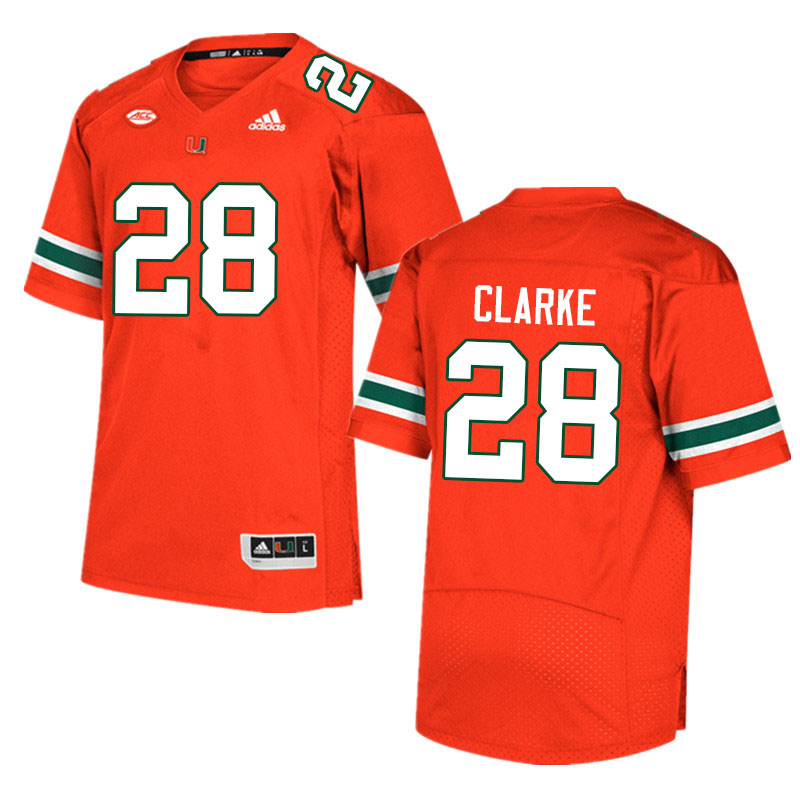 Men #28 Marcus Clarke Miami Hurricanes College Football Jerseys Sale-Orange - Click Image to Close